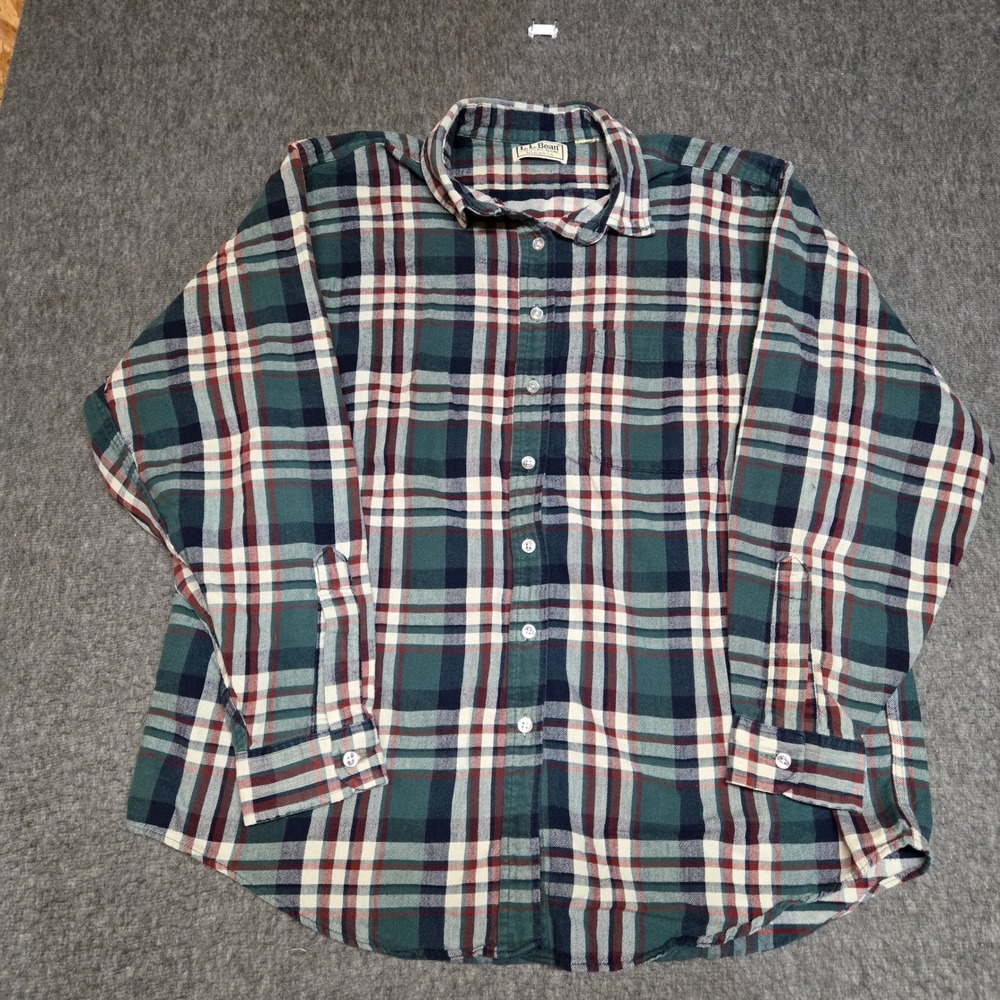 Vintage L.L. Bean Flannel Shirt Mens XL Green Plaid Made in USA Cotton Grunge